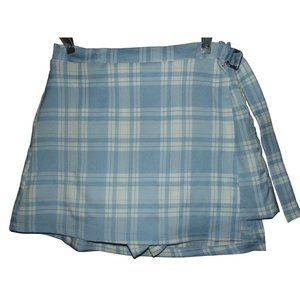 Rue21 Skort Junior Size Medium skirt/shorts side zip blue white plaid collegiate